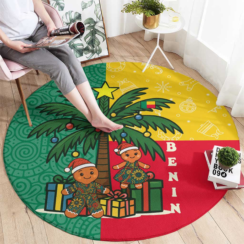 Benin Christmas Round Carpet with Palm Tree Dolls and Red Yellow Green Festive - Wonder Print Shop