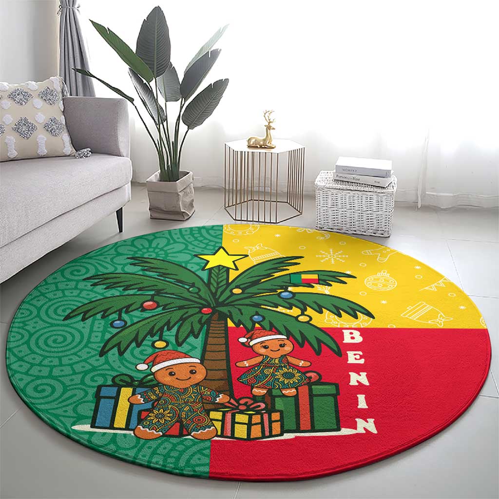 Benin Christmas Round Carpet with Palm Tree Dolls and Red Yellow Green Festive - Wonder Print Shop