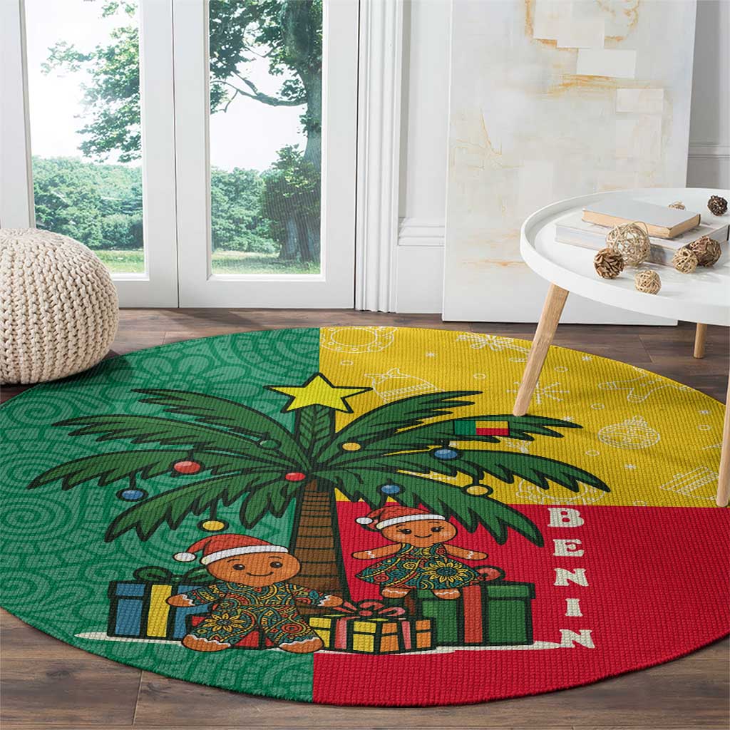 Benin Christmas Round Carpet with Palm Tree Dolls and Red Yellow Green Festive - Wonder Print Shop