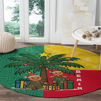 Benin Christmas Round Carpet with Palm Tree Dolls and Red Yellow Green Festive - Wonder Print Shop