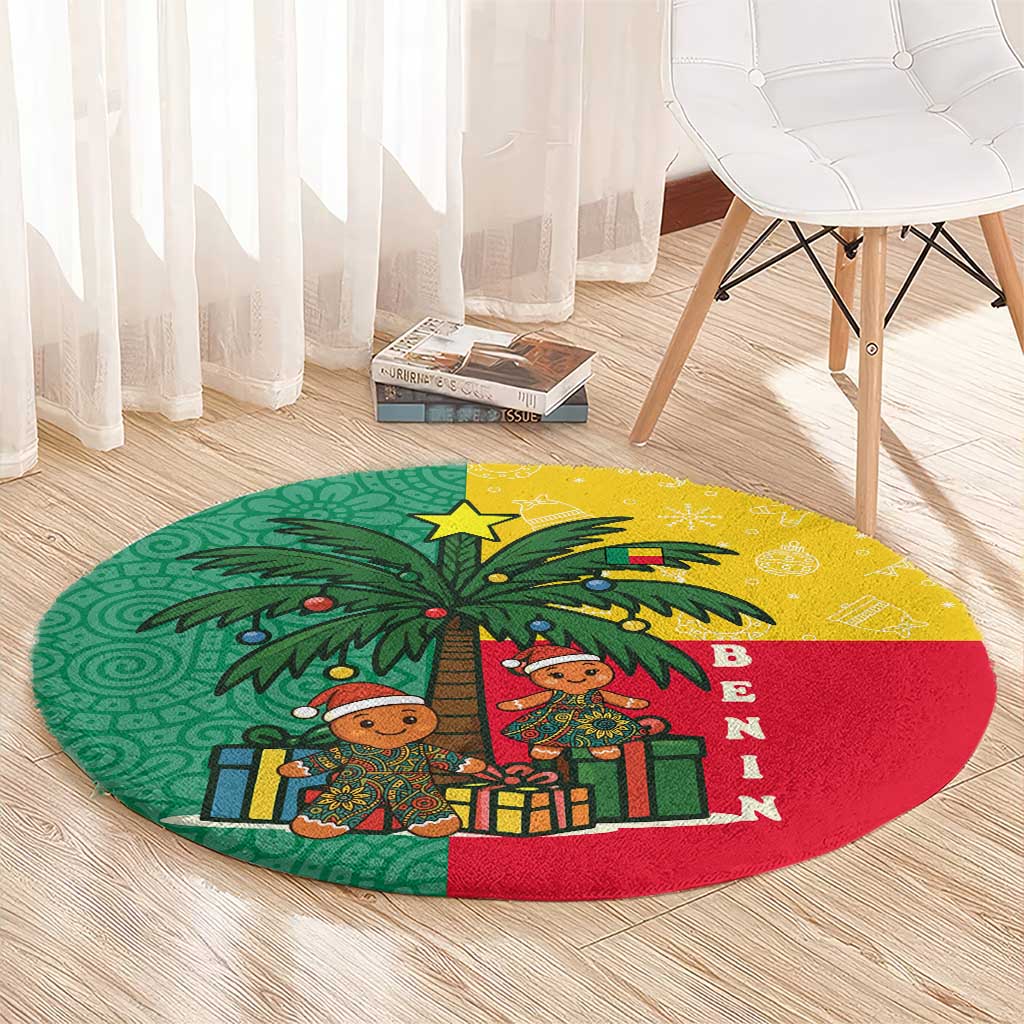 Benin Christmas Round Carpet with Palm Tree Dolls and Red Yellow Green Festive - Wonder Print Shop
