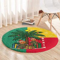 Benin Christmas Round Carpet with Palm Tree Dolls and Red Yellow Green Festive - Wonder Print Shop