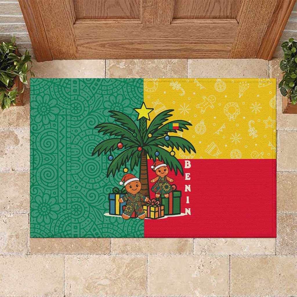 Benin Christmas Rubber Doormat with Palm Tree Dolls and Red Yellow Green Festive - Wonder Print Shop