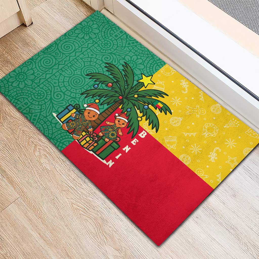 Benin Christmas Rubber Doormat with Palm Tree Dolls and Red Yellow Green Festive - Wonder Print Shop