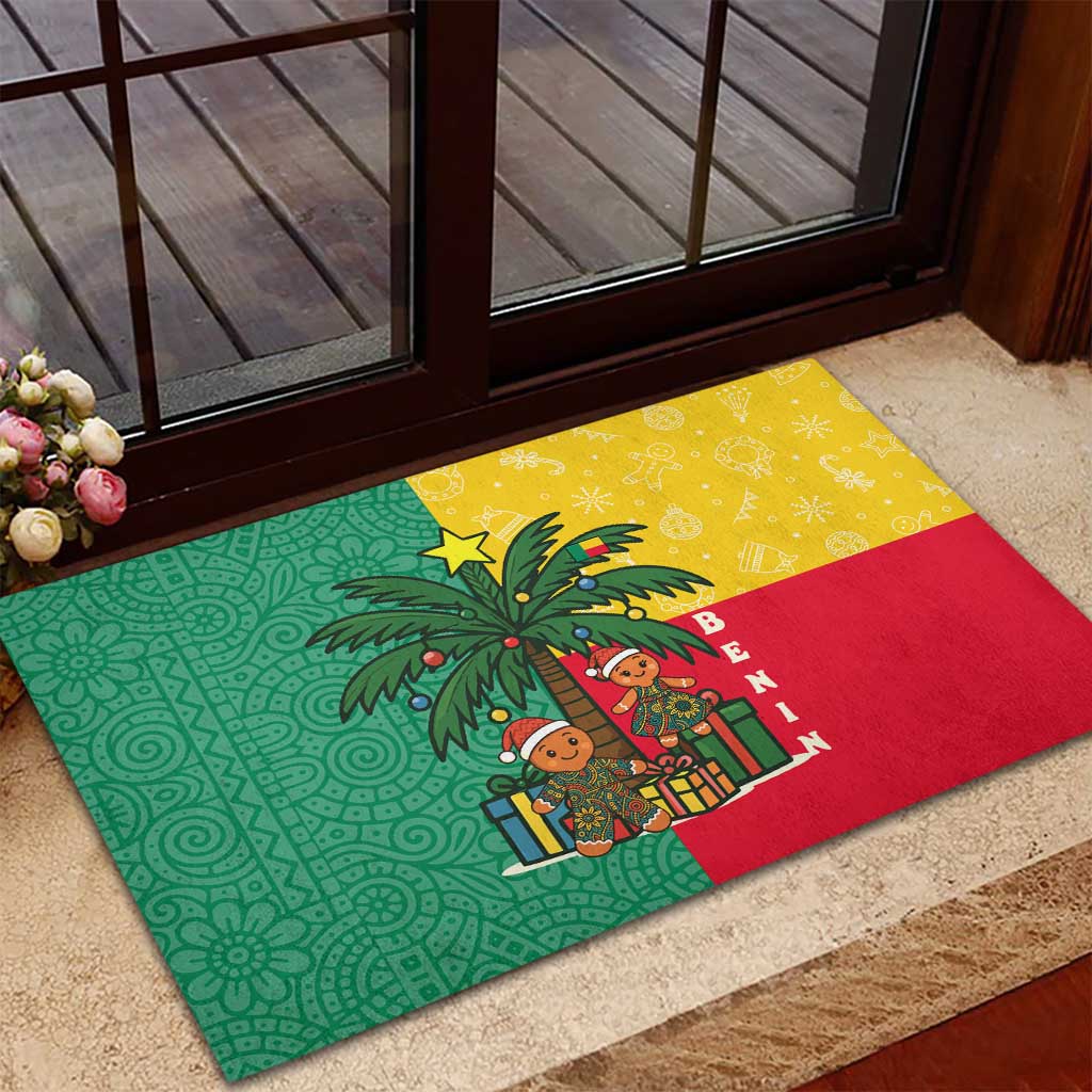 Benin Christmas Rubber Doormat with Palm Tree Dolls and Red Yellow Green Festive - Wonder Print Shop