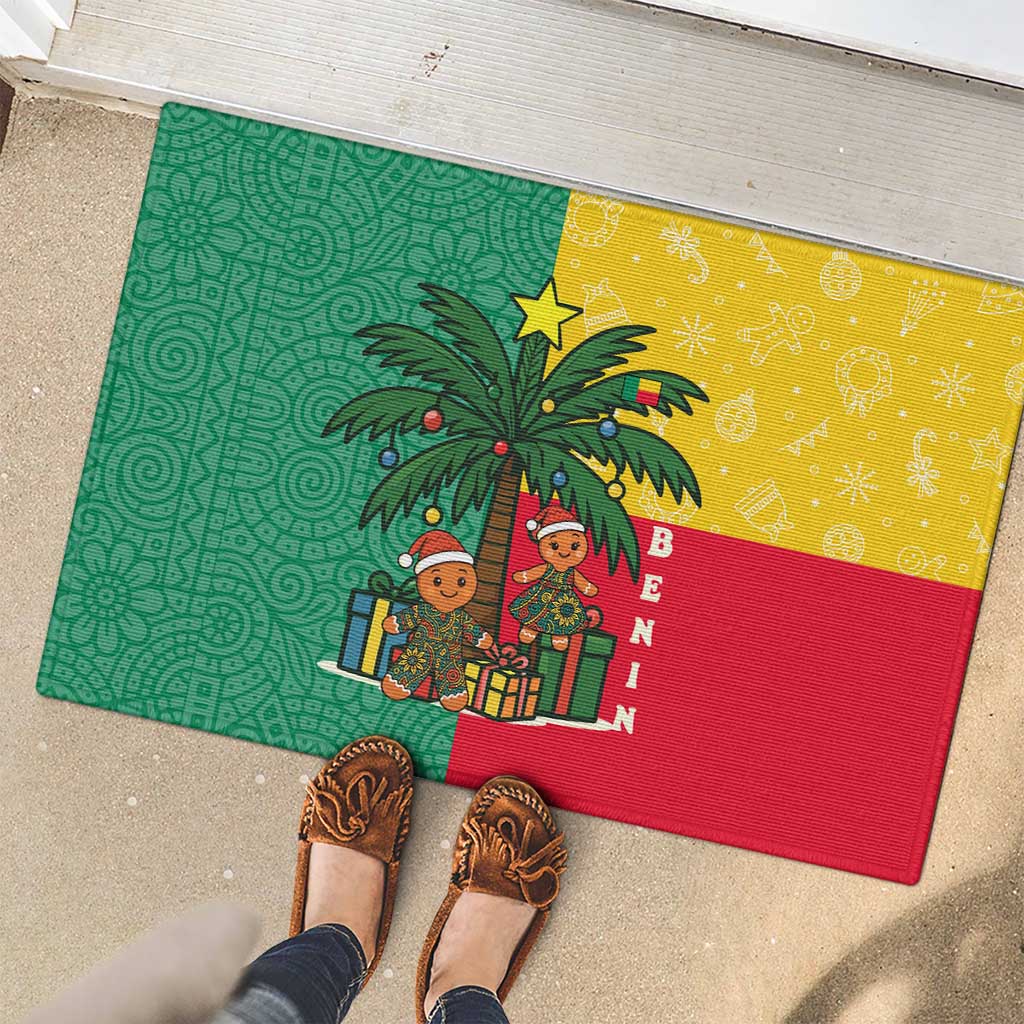Benin Christmas Rubber Doormat with Palm Tree Dolls and Red Yellow Green Festive - Wonder Print Shop