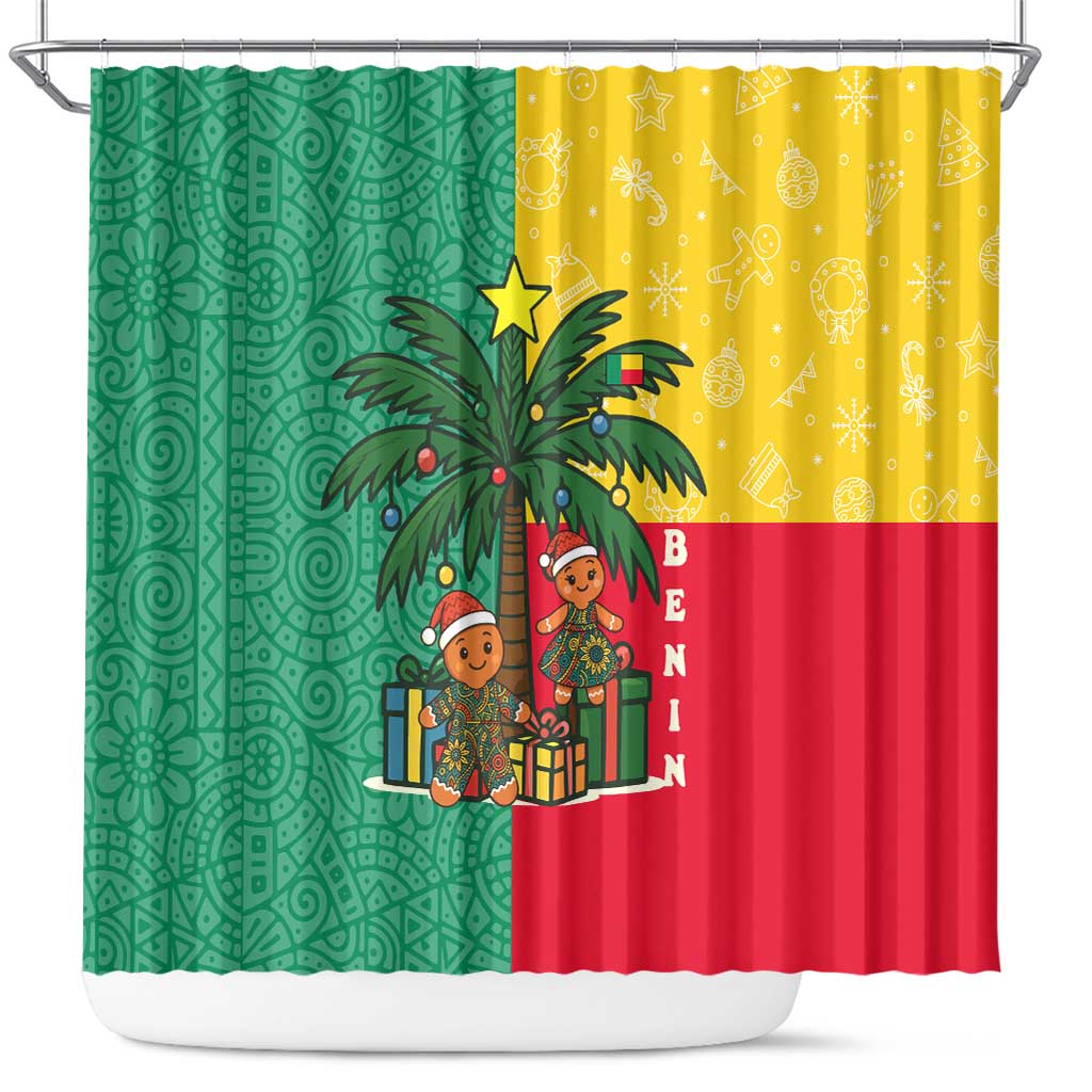 Benin Christmas Shower Curtain with Palm Tree Dolls and Red Yellow Green Festive - Wonder Print Shop