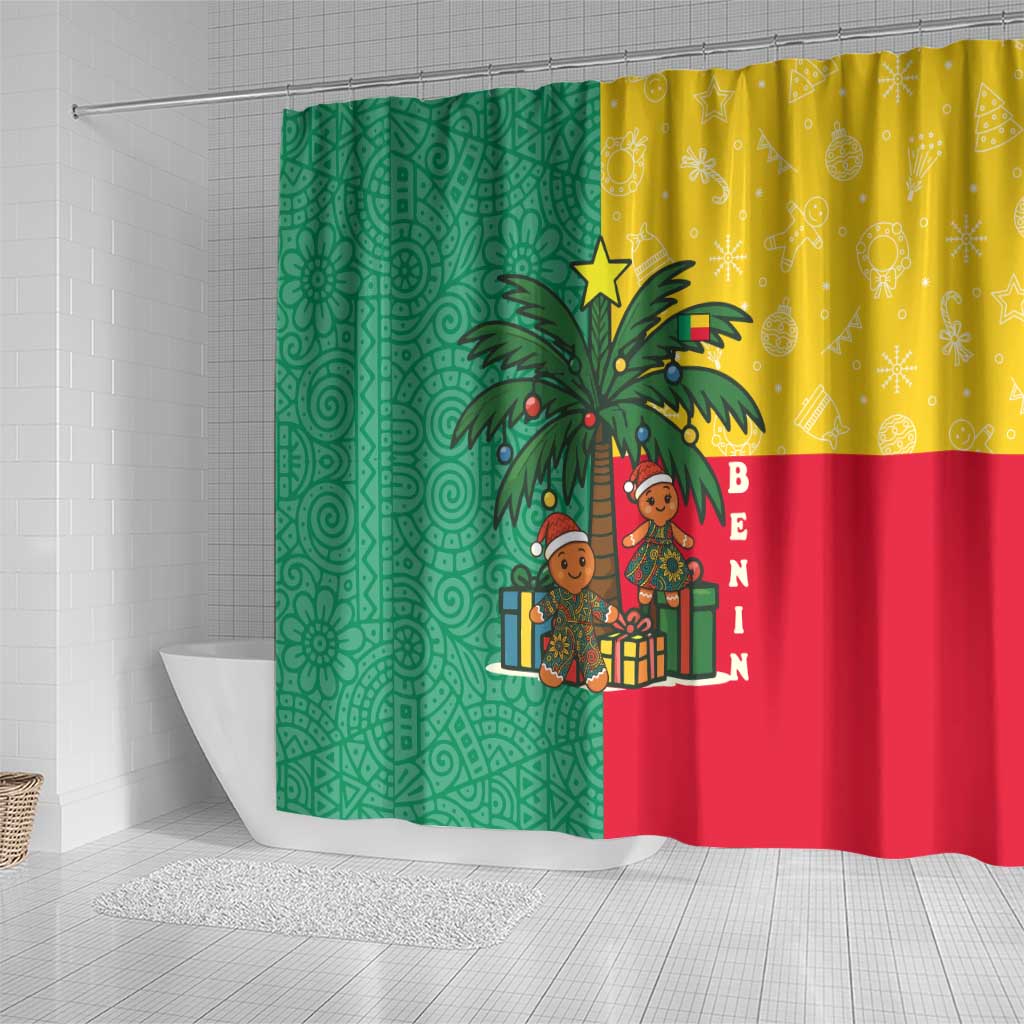 Benin Christmas Shower Curtain with Palm Tree Dolls and Red Yellow Green Festive - Wonder Print Shop