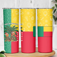 Benin Christmas Skinny Tumbler with Palm Tree Dolls and Red Yellow Green Festive - Wonder Print Shop