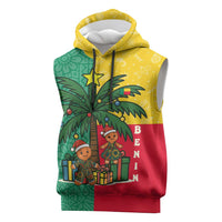 Benin Christmas Sleeveless Hoodie with Palm Tree Dolls and Red Yellow Green Festive - Wonder Print Shop