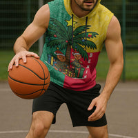 Benin Christmas Sleeveless Hoodie with Palm Tree Dolls and Red Yellow Green Festive - Wonder Print Shop