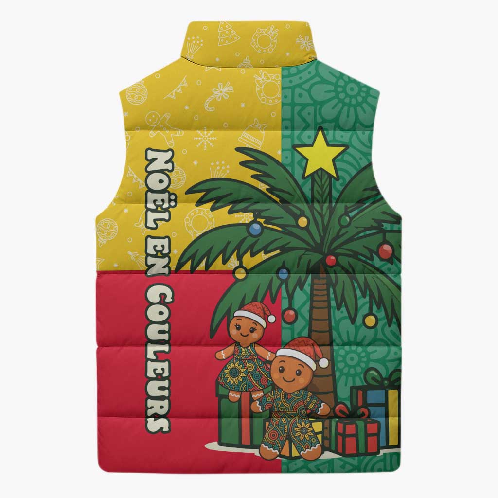 Benin Christmas Sleeveless Puffer Jacket with Palm Tree Dolls and Red Yellow Green Festive - Wonder Print Shop