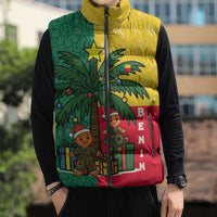 Benin Christmas Sleeveless Puffer Jacket with Palm Tree Dolls and Red Yellow Green Festive - Wonder Print Shop