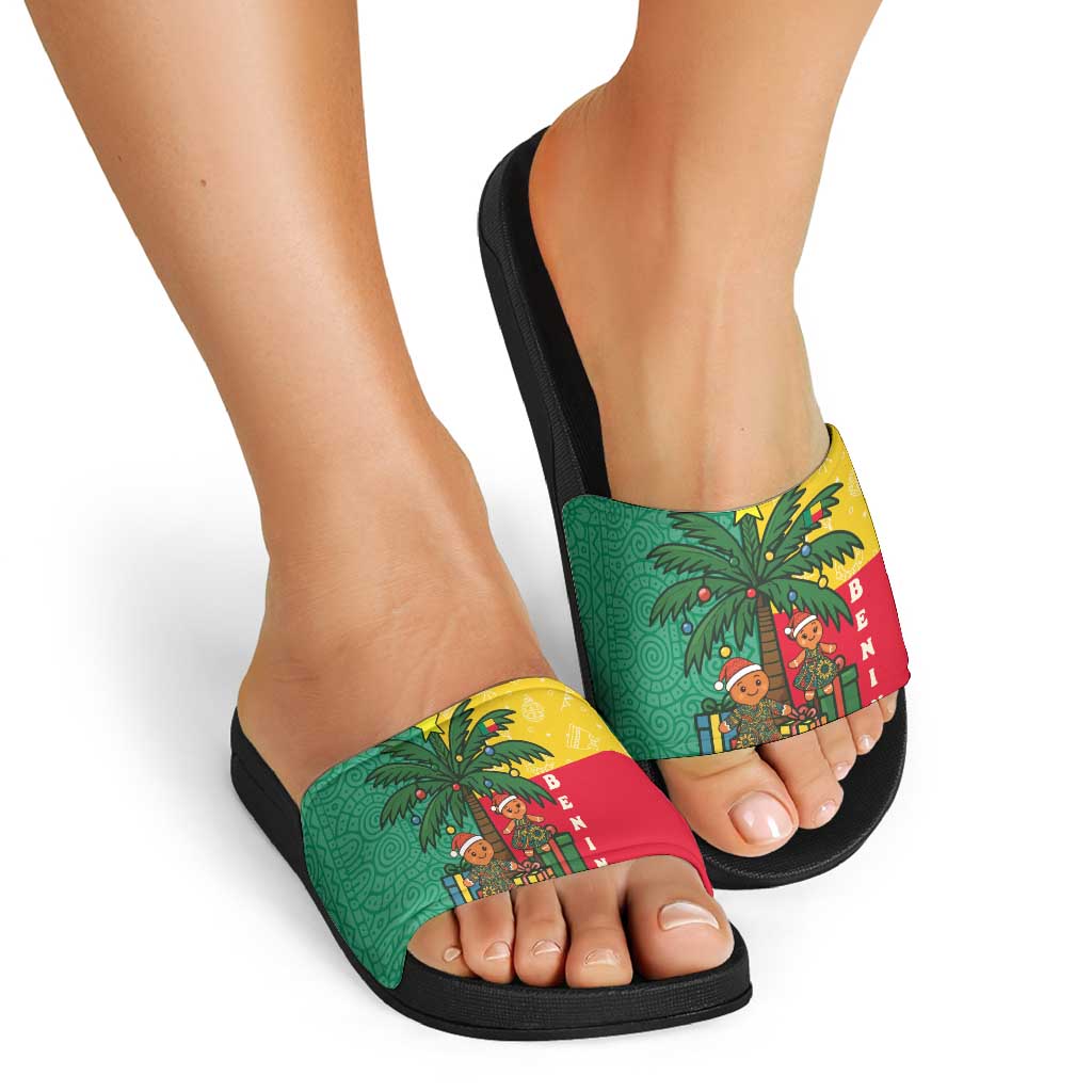 Benin Christmas Slide Sandals with Palm Tree Dolls and Red Yellow Green Festive - Wonder Print Shop