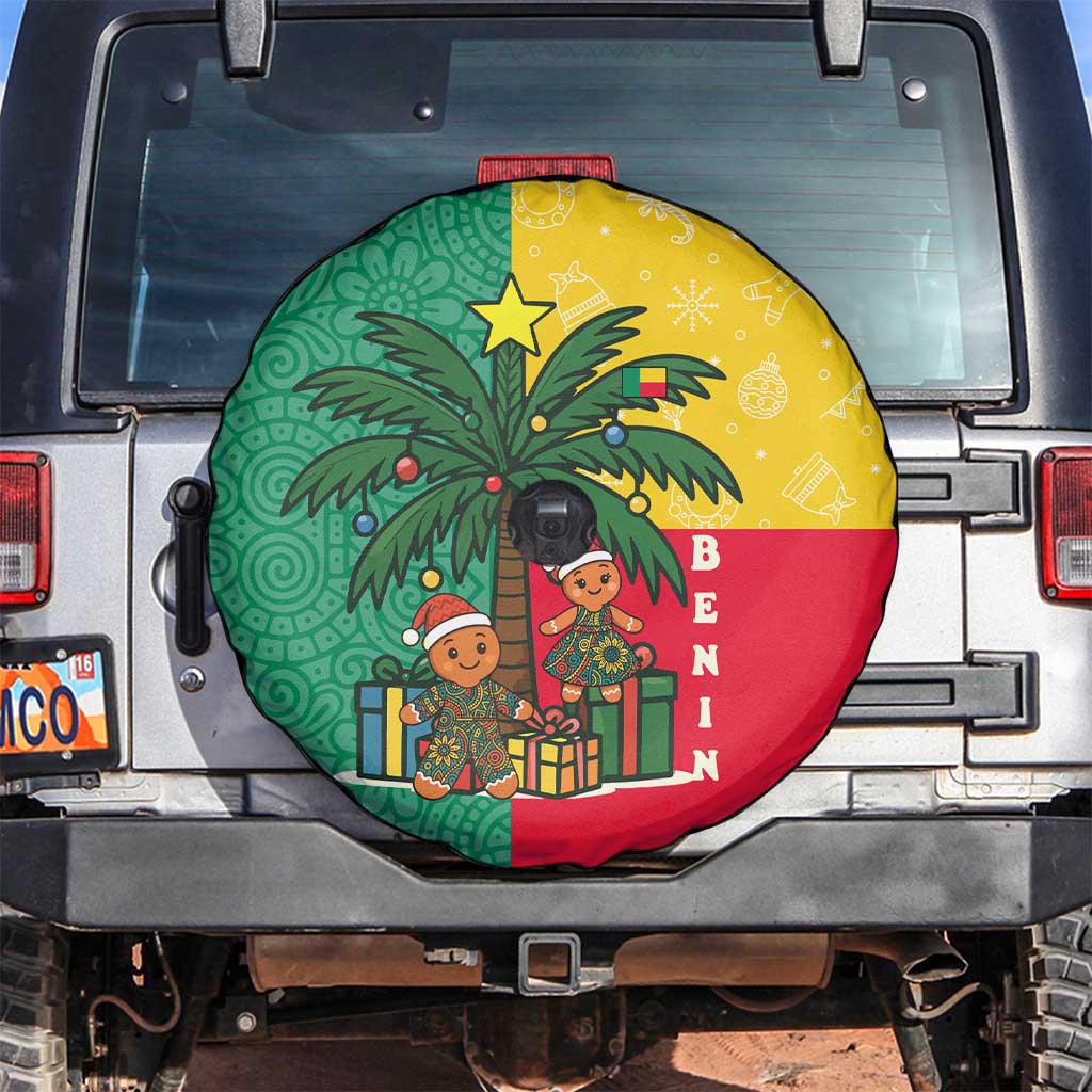Benin Christmas Spare Tire Cover with Palm Tree Dolls and Red Yellow Green Festive - Wonder Print Shop