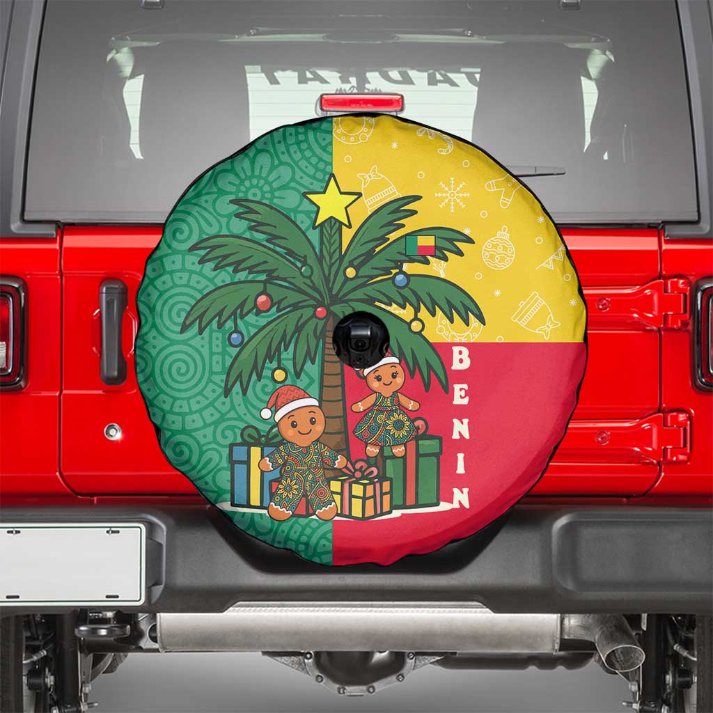 Benin Christmas Spare Tire Cover with Palm Tree Dolls and Red Yellow Green Festive - Wonder Print Shop