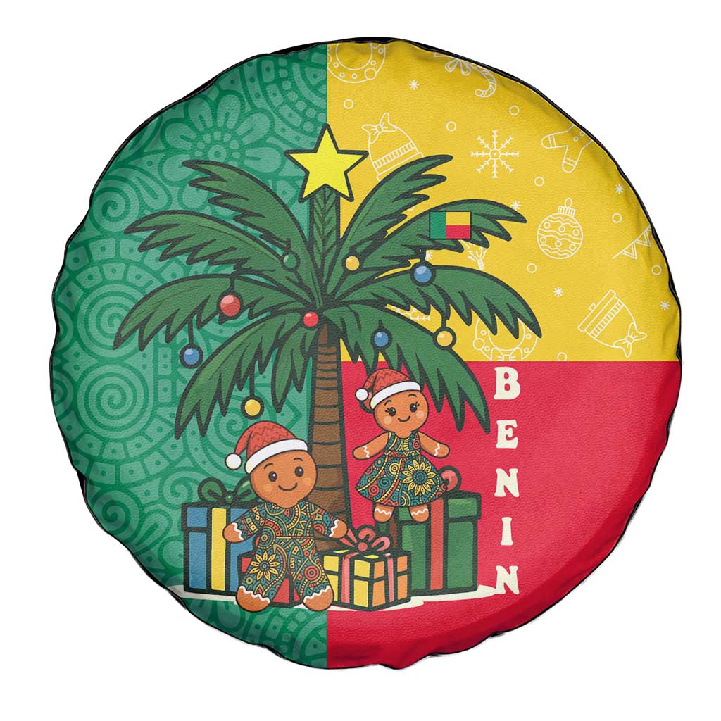 Benin Christmas Spare Tire Cover with Palm Tree Dolls and Red Yellow Green Festive - Wonder Print Shop