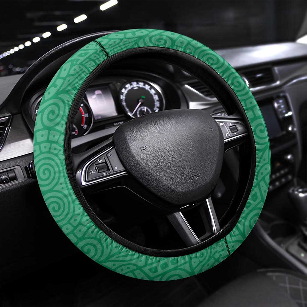 Benin Christmas Steering Wheel Cover with Palm Tree Dolls and Red Yellow Green Festive - Wonder Print Shop