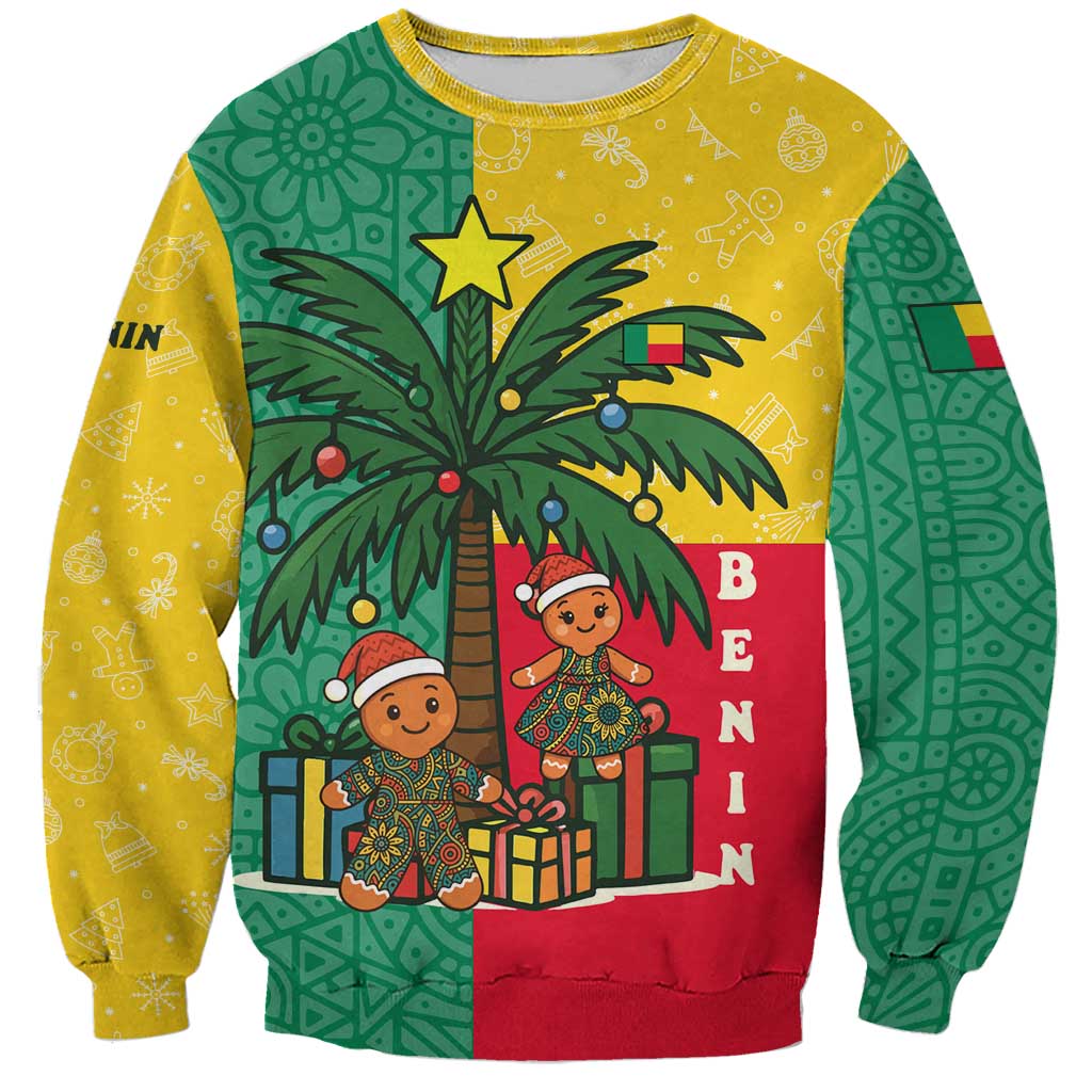 Benin Christmas Sweatshirt with Palm Tree Dolls and Red Yellow Green Festive - Wonder Print Shop