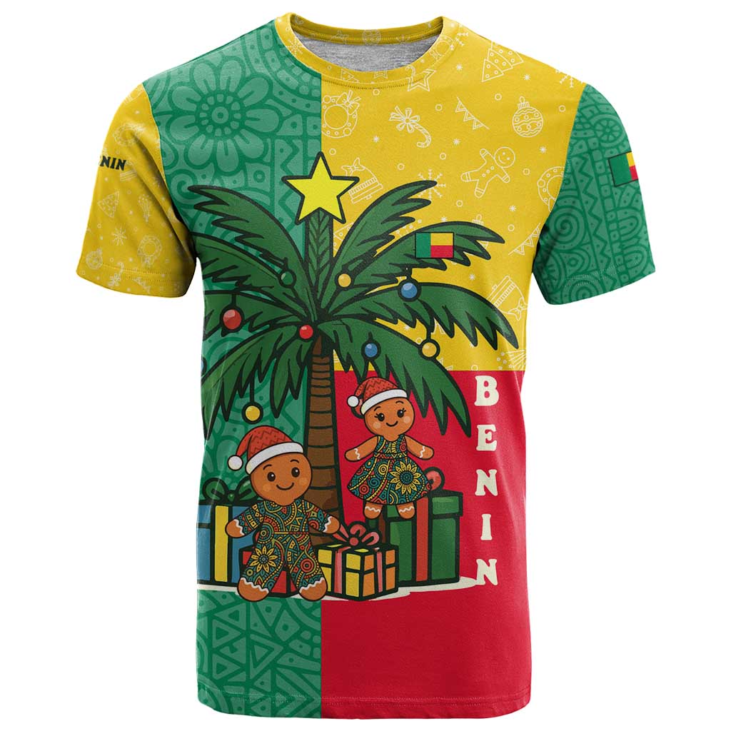 Benin Christmas T Shirt with Palm Tree Dolls and Red Yellow Green Festive - Wonder Print Shop