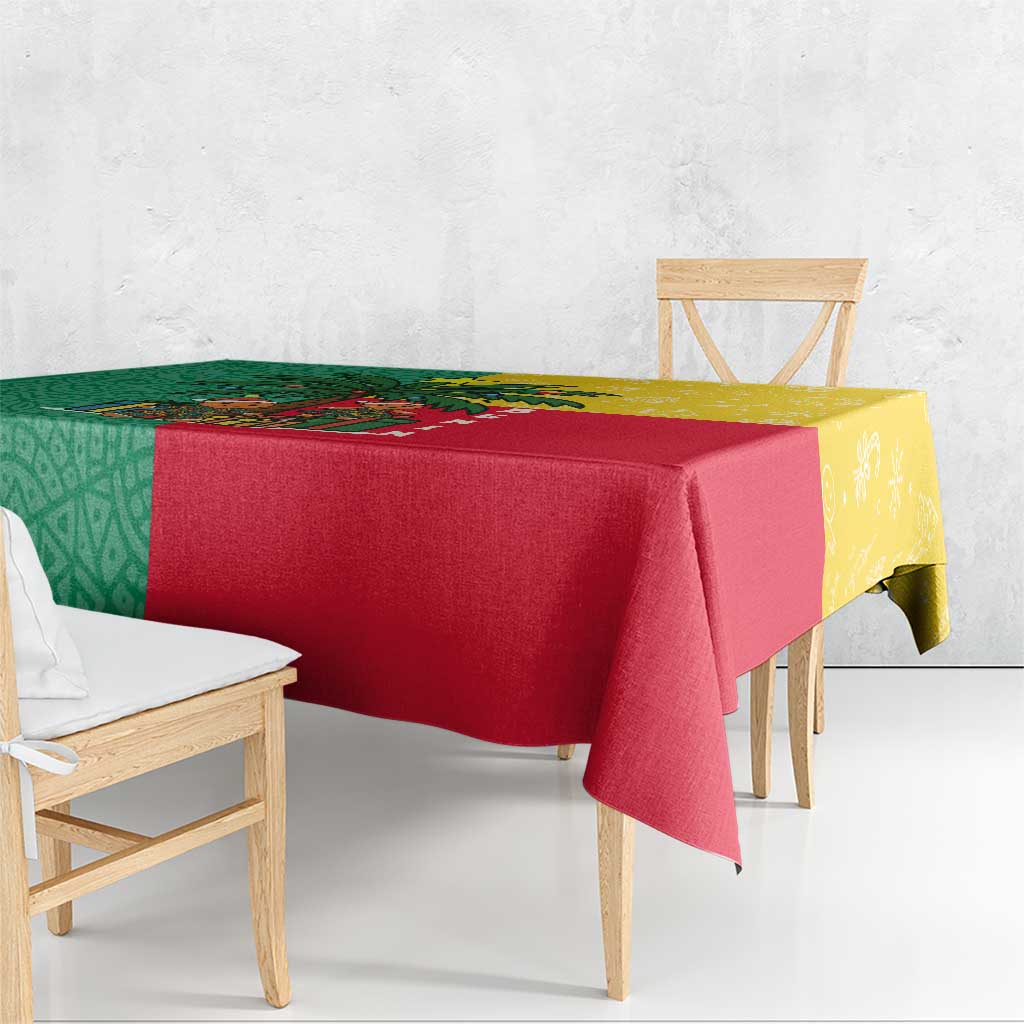 Benin Christmas Tablecloth with Palm Tree Dolls and Red Yellow Green Festive - Wonder Print Shop