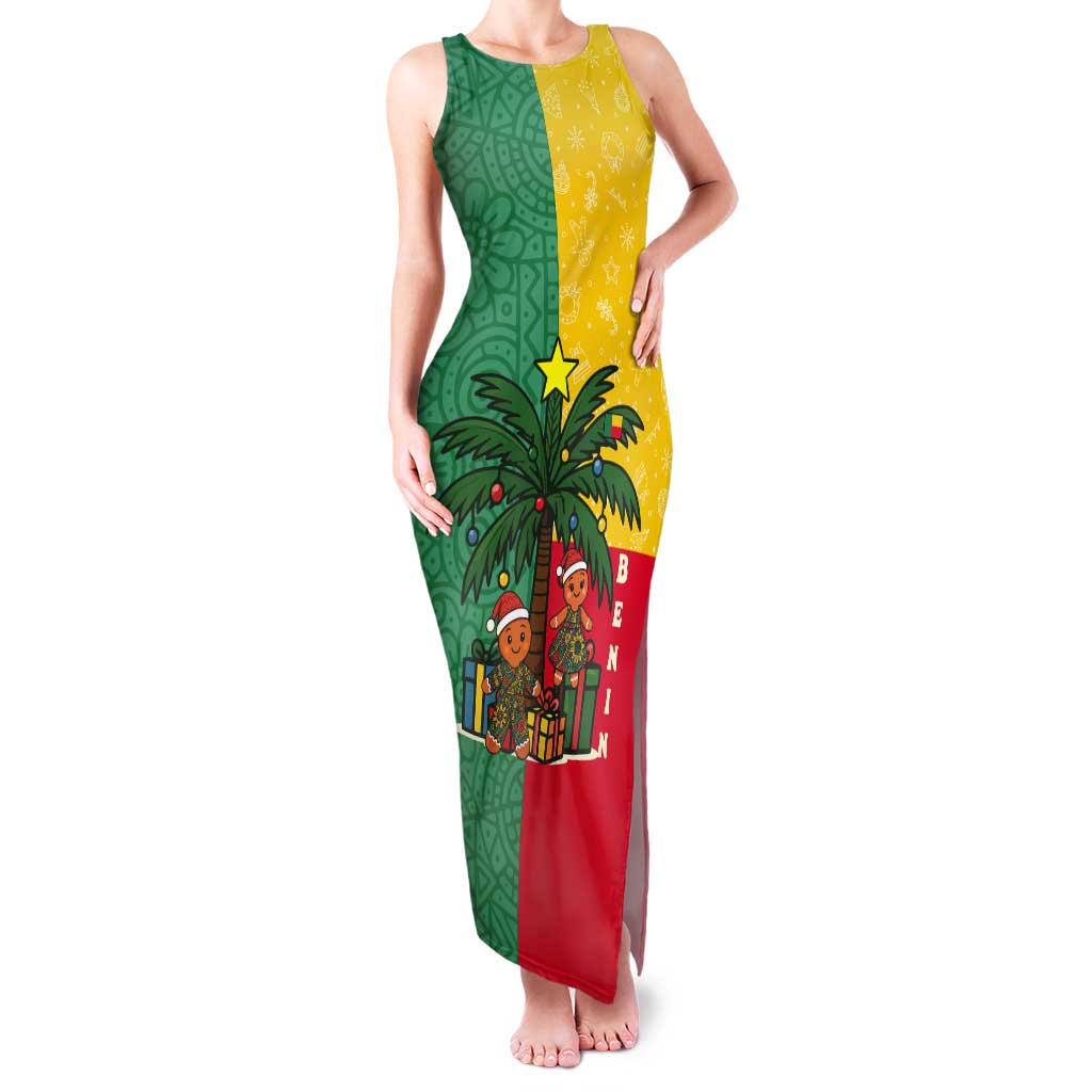 Benin Christmas Tank Maxi Dress with Palm Tree Dolls and Red Yellow Green Festive - Wonder Print Shop