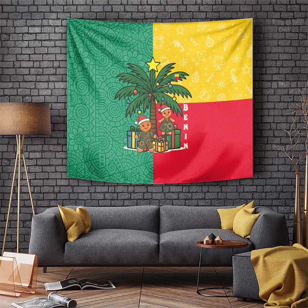 Benin Christmas Tapestry with Palm Tree Dolls and Red Yellow Green Festive - Wonder Print Shop