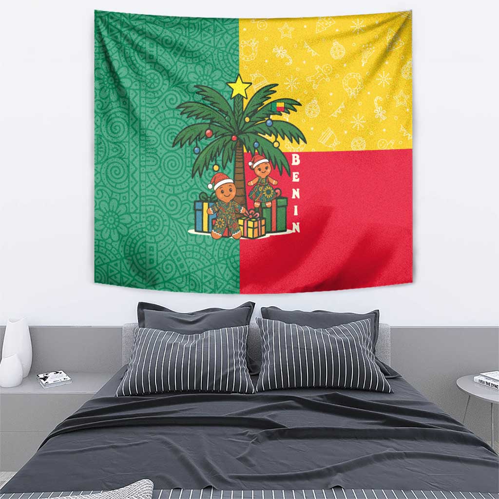 Benin Christmas Tapestry with Palm Tree Dolls and Red Yellow Green Festive - Wonder Print Shop