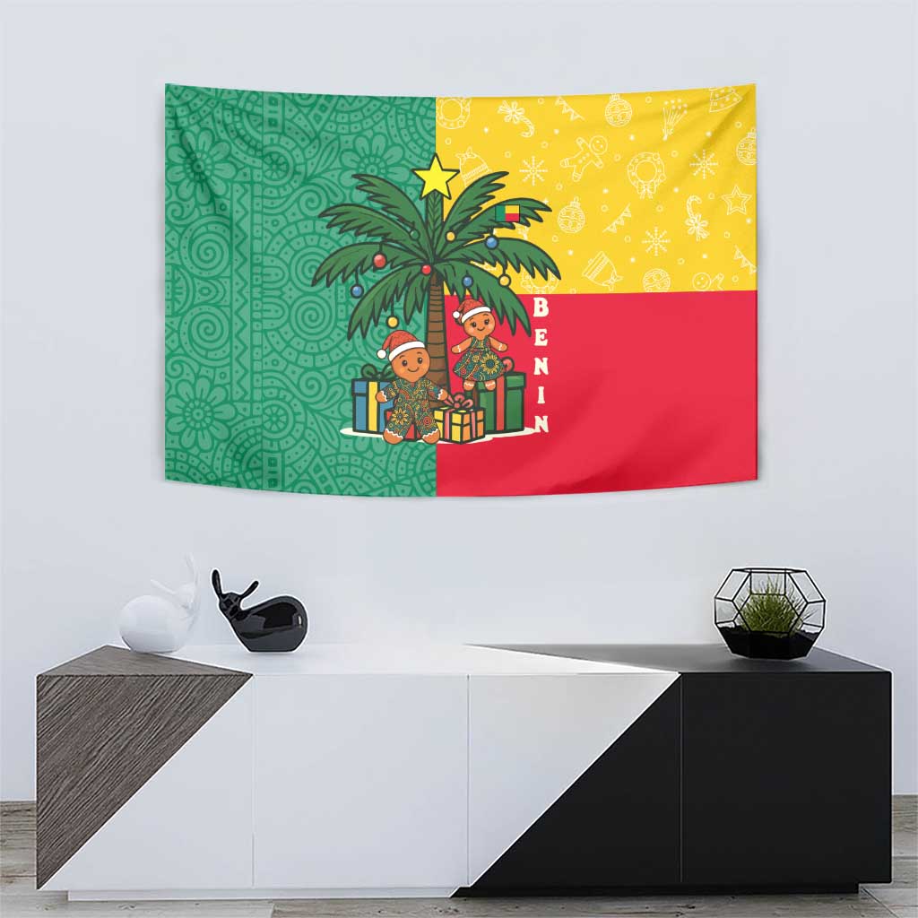 Benin Christmas Tapestry with Palm Tree Dolls and Red Yellow Green Festive - Wonder Print Shop