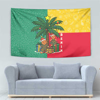 Benin Christmas Tapestry with Palm Tree Dolls and Red Yellow Green Festive - Wonder Print Shop