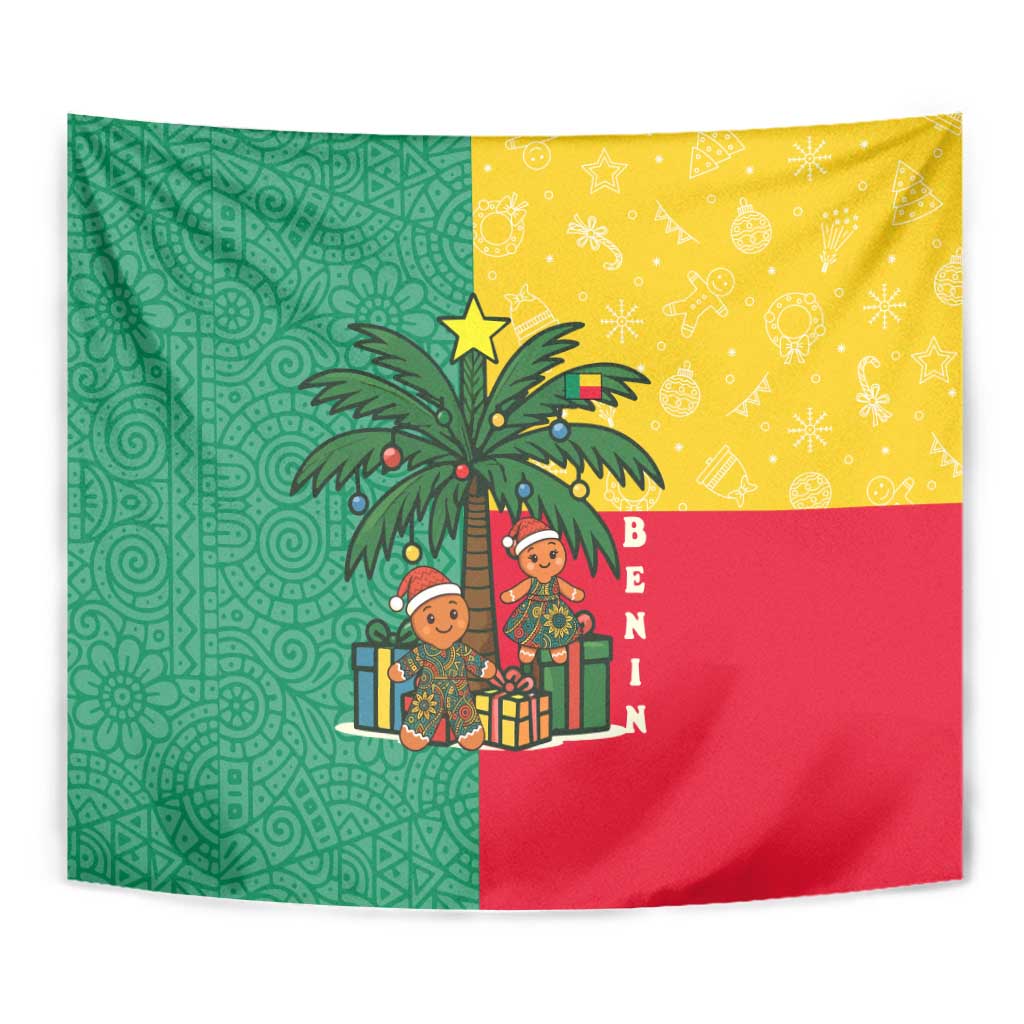 Benin Christmas Tapestry with Palm Tree Dolls and Red Yellow Green Festive - Wonder Print Shop