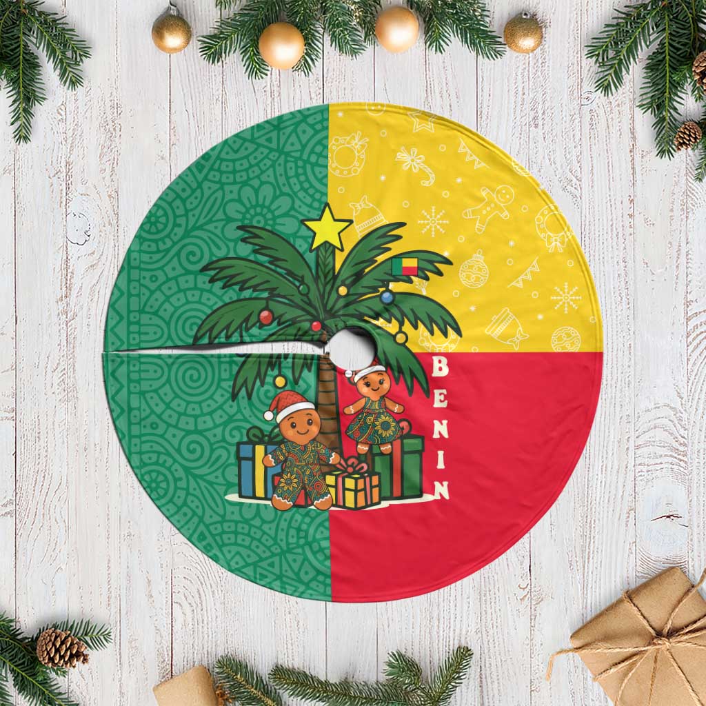 Benin Christmas Tree Skirt with Palm Tree Dolls and Red Yellow Green Festive - Wonder Print Shop
