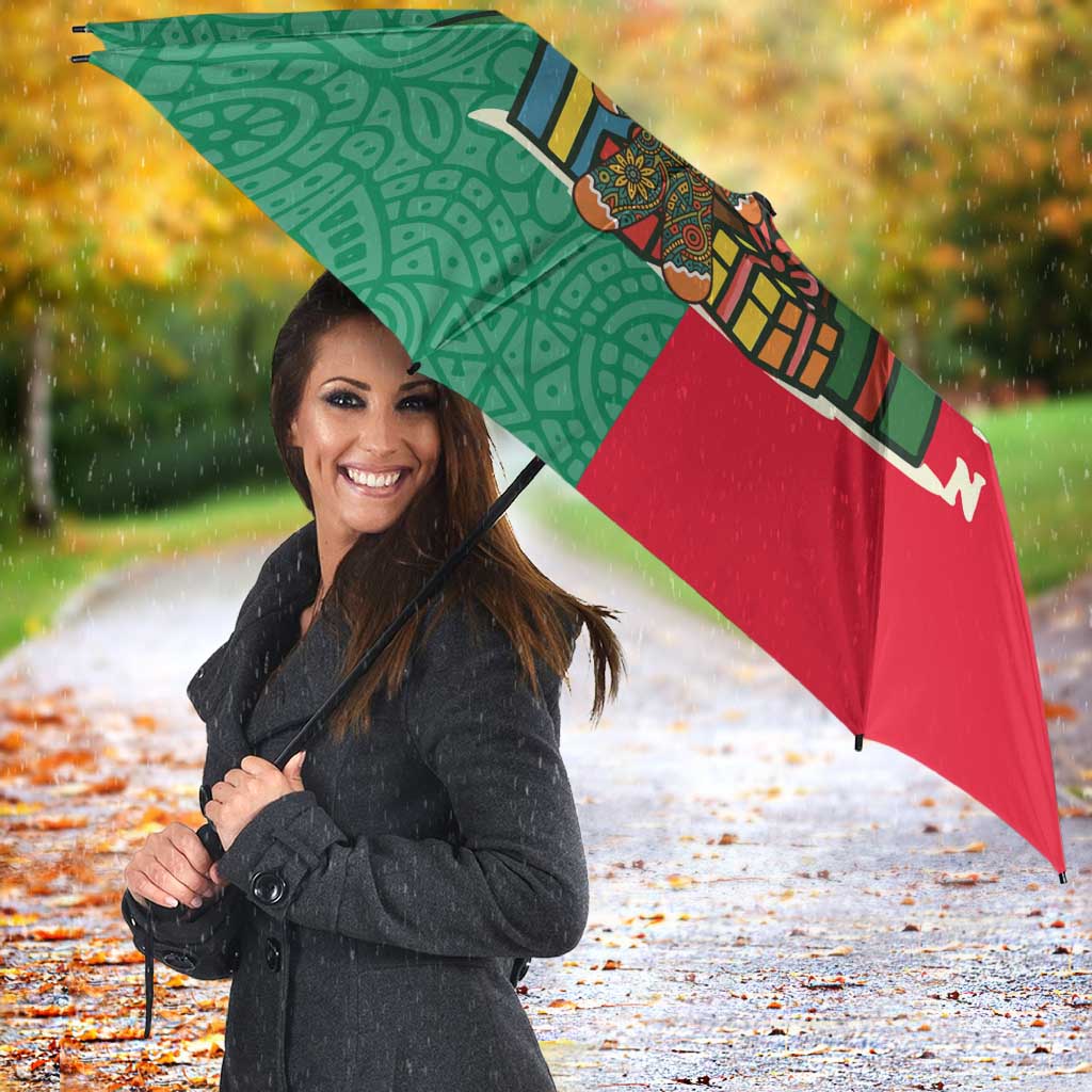 Benin Christmas Umbrella with Palm Tree Dolls and Red Yellow Green Festive - Wonder Print Shop