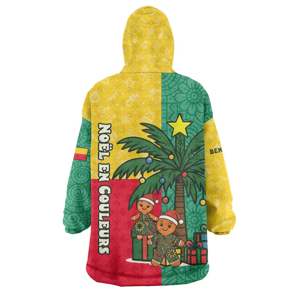 Benin Christmas Wearable Blanket Hoodie with Palm Tree Dolls and Red Yellow Green Festive - Wonder Print Shop