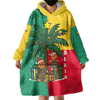 Benin Christmas Wearable Blanket Hoodie with Palm Tree Dolls and Red Yellow Green Festive - Wonder Print Shop