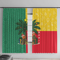 Benin Christmas Window Curtain with Palm Tree Dolls and Red Yellow Green Festive - Wonder Print Shop