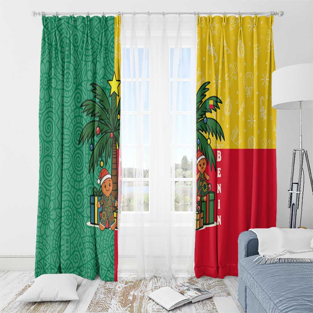 Benin Christmas Window Curtain with Palm Tree Dolls and Red Yellow Green Festive - Wonder Print Shop