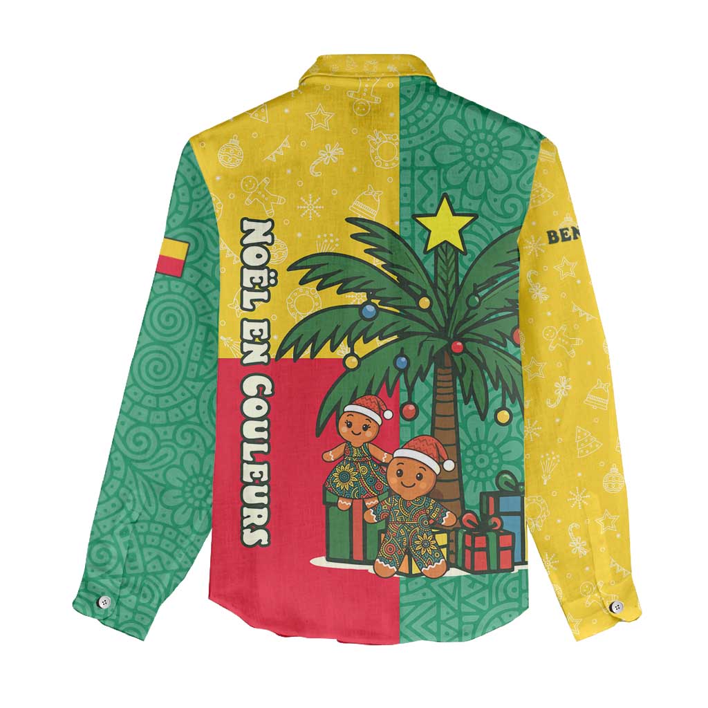 Benin Christmas Women Casual Shirt with Palm Tree Dolls and Red Yellow Green Festive - Wonder Print Shop
