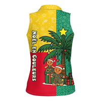 Benin Christmas Women Sleeveless Polo Shirt with Palm Tree Dolls and Red Yellow Green Festive - Wonder Print Shop