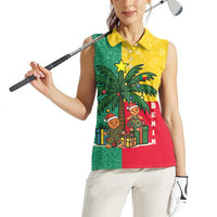 Benin Christmas Women Sleeveless Polo Shirt with Palm Tree Dolls and Red Yellow Green Festive - Wonder Print Shop