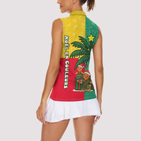 Benin Christmas Women Sleeveless Polo Shirt with Palm Tree Dolls and Red Yellow Green Festive - Wonder Print Shop