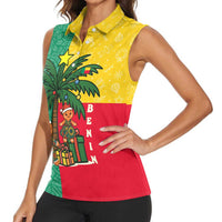Benin Christmas Women Sleeveless Polo Shirt with Palm Tree Dolls and Red Yellow Green Festive - Wonder Print Shop