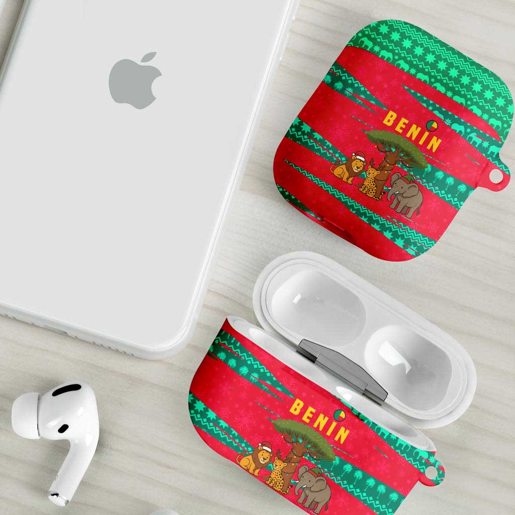 Benin Christmas AirPods Case with Safari Animals Baobab Tree and National Coat of Arms Design - Wonder Print Shop