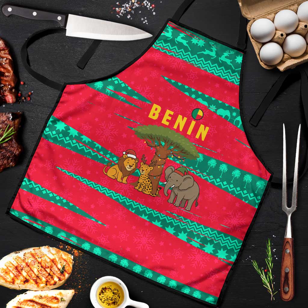 Benin Christmas Apron with Safari Animals Baobab Tree and National Coat of Arms Design - Wonder Print Shop