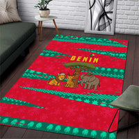 Benin Christmas Area Rug with Safari Animals Baobab Tree and National Coat of Arms Design - Wonder Print Shop