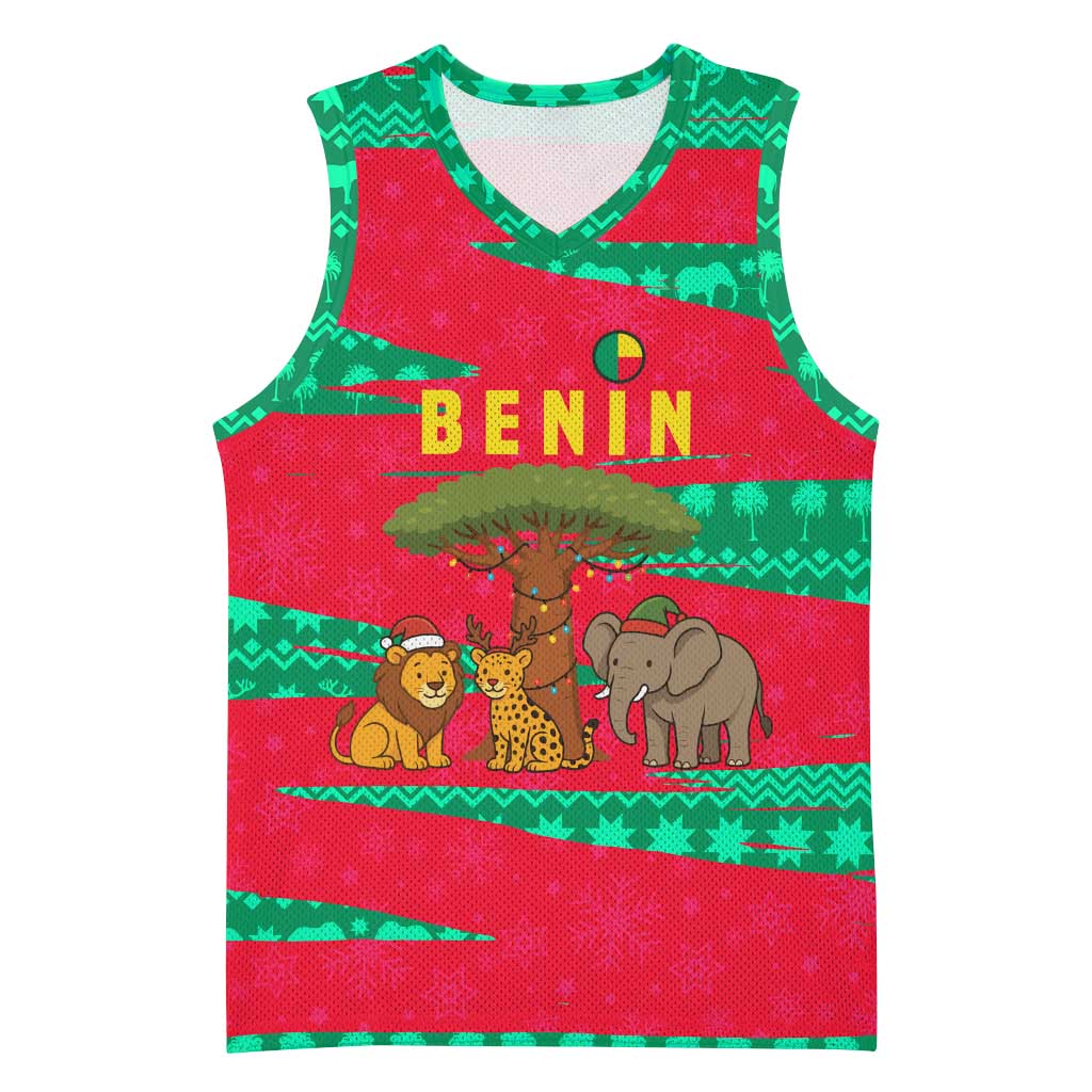 Benin Christmas Basketball Jersey with Safari Animals Baobab Tree and National Coat of Arms Design - Wonder Print Shop