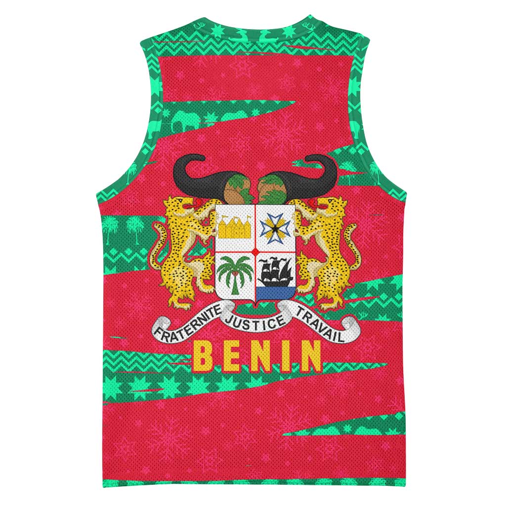 Benin Christmas Basketball Jersey with Safari Animals Baobab Tree and National Coat of Arms Design - Wonder Print Shop