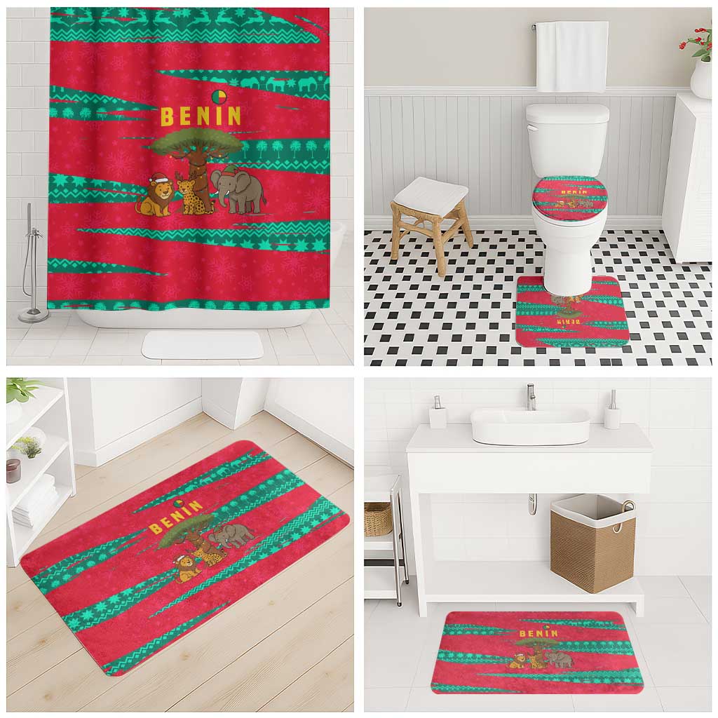 Benin Christmas Bathroom Set with Safari Animals Baobab Tree and National Coat of Arms Design - Wonder Print Shop