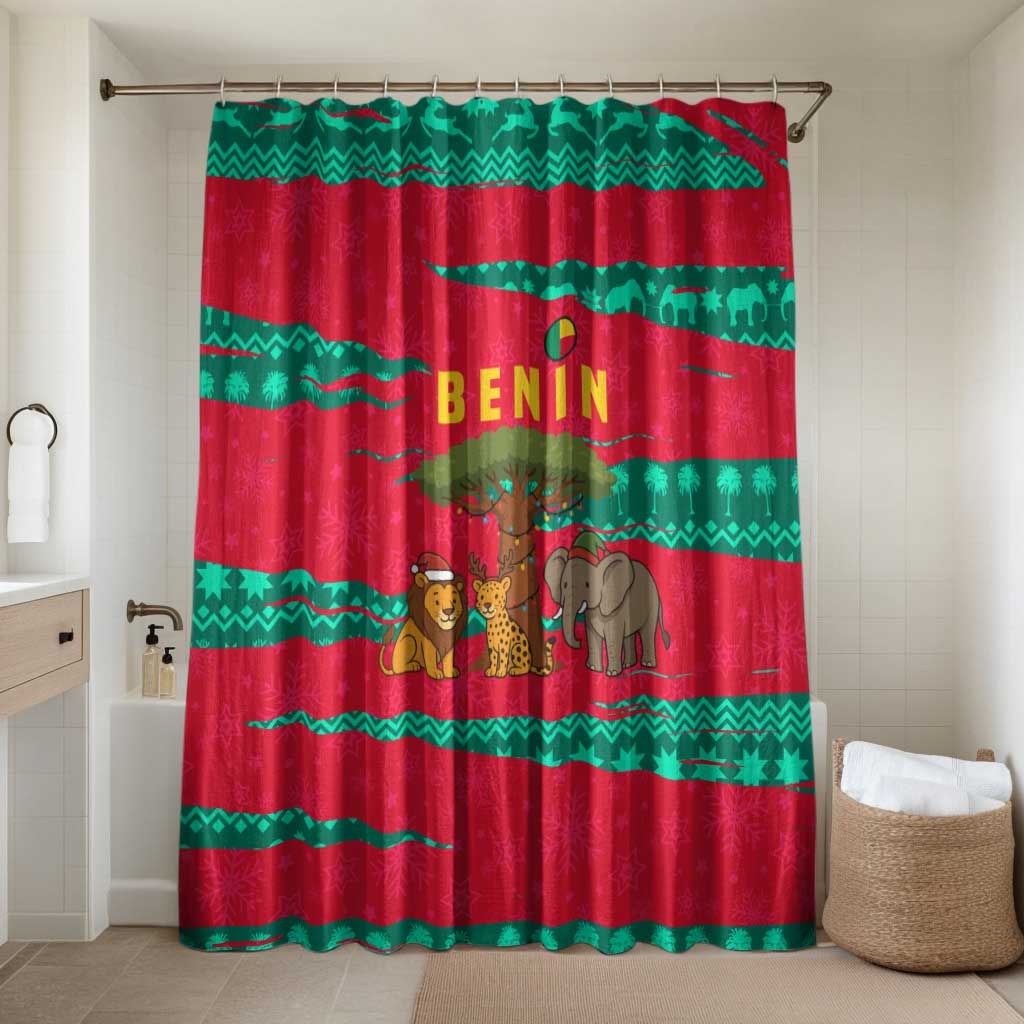 Benin Christmas Bathroom Set with Safari Animals Baobab Tree and National Coat of Arms Design - Wonder Print Shop