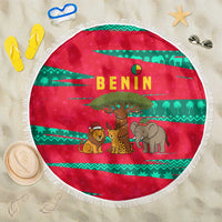 Benin Christmas Beach Blanket with Safari Animals Baobab Tree and National Coat of Arms Design - Wonder Print Shop